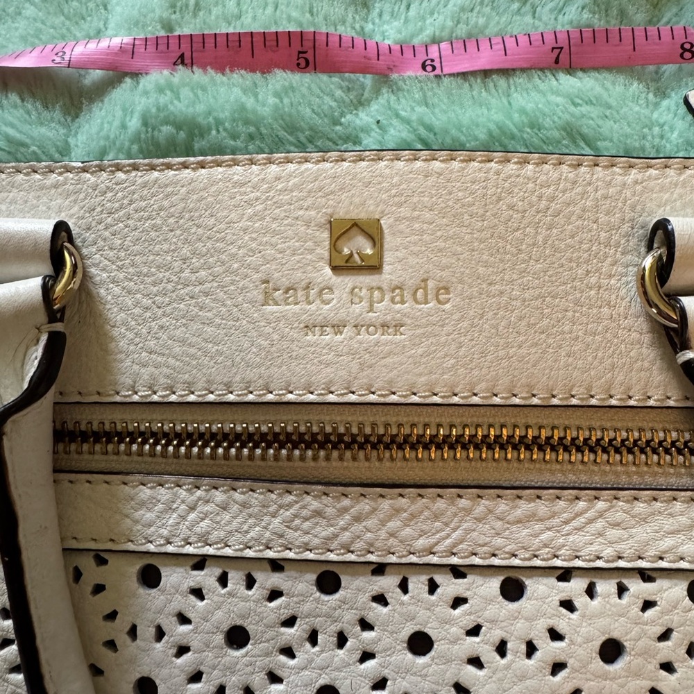 kate spade Cream Perforated Leather Satchel with Gold Hardware - Picture 3 of 15